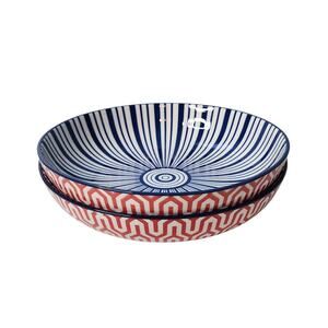 Selamica 8" Ceramic Pasta Bowls Red Blue White Set Of 2